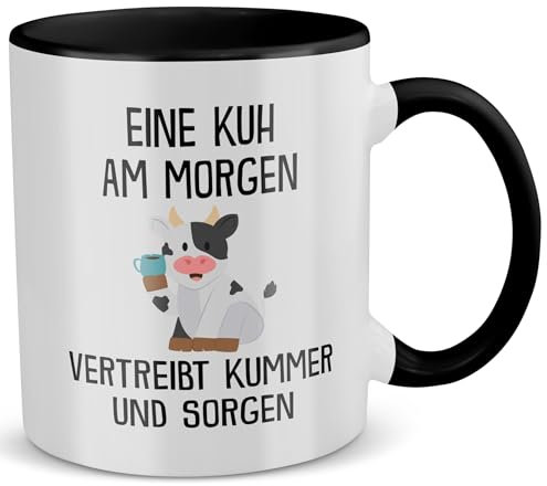 22Feels Kuh Tasse mit Spruch Tier Büro Landwirt Geschenk für Frauen und Männer Bauer Deko Kollege Kaffeetasse (Zweifarbig Weiss-Schwarz)