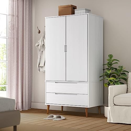 CIADAZ Kleiderschrank Weiß 90x55x175 cm Massivholz Kiefer, Schlafzimmerschrank, Kleiderschränke, Garderobenschrank, Ordnungssystem Kleiderschrank, Haushaltsschrank - 350523