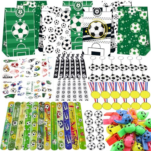 BJPERFMS 96 pièces Anniversaire Football Garcon,Decoration Anniversaire Football Charges avec Bracelet, Sifflets, Autocollant Footbal Décorations pour Enfants, Cadeaux Birthday de Noël