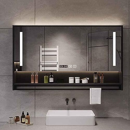 UkewEi Meuble a Miroir Anti-buée avec Éclairage Armoire Toilette Miroir avec Horloge numérique Armoire de Rangement LED et Intelligent Montage Facile (Color : A, Size : 100CM)