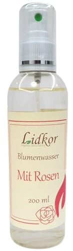 LIDKOR Rosenwasser Spray mit Rosen 200 ml - Bio Rosenöl Gesichtsspray & Körperspray - Vegan Gesichtspflege - Blumenwasser - Gesicht Rosenspray Toner - Gesichtsreinigung - Gesichtswasser ohne Alkohol
