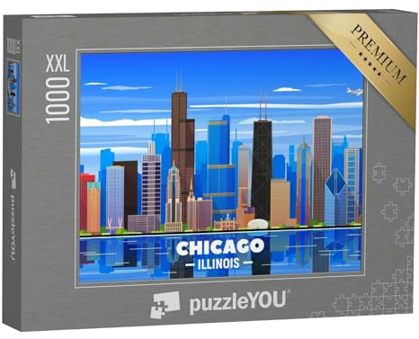 Puzzle 1000 Teile XXL „Skyline von Chicago auf einem Hintergrund“ – aus der Puzzle-Kollektion Chicago