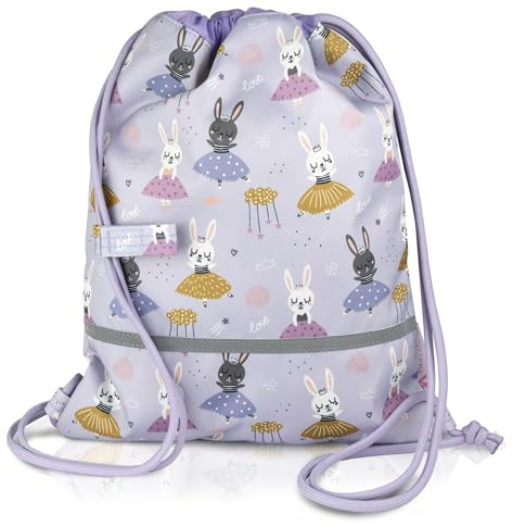 TA Trend Atelier Kinder/Kleinkinder Turnbeutel/Sportbeutel, PFC-frei, wasserabweisend, Reflektoren, Brustgurt (Flieder - Ballerina)