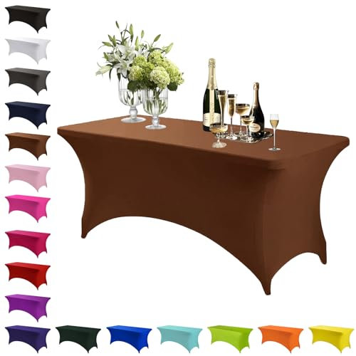 Spandex Stretch Tischdecke Braun,6FT Hohem Elastik Waschbare und knitterfreie rechteckige Stretch Tischdecke,Elastische Tischdecken für Geburtstags,Hochzeit,Weihnachten,Bankett Tischdekoration