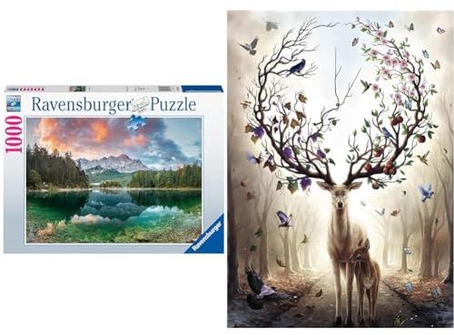 Ravensburger Puzzle 1000 Teile - Zugspitze am Eibsee - Puzzle für Erwachsene und Kinder ab 14 Jahren & Puzzle 15018 - Magischer Hirsch - 1000 Teile Puzzle für Erwachsene und Kinder ab 14 Jahren