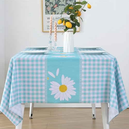 Rayapot Mantel Plastico Lavables, Manteles Antifouling, Resistente, Cubierta de Mesa PVC Impermeable, Fácil de Limpiar, para Cocina Comedor Mesa Protección - 140x220cm (Cuadros Margarita - Azul)