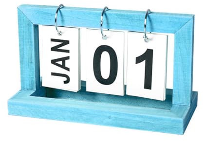 NUZAMAS Tischkalender aus Holz, stehend, Flip-Block, ewiger Standkalender, tägliches Schreibtischzubehör, Kalenderornament für Büro, Zuhause, Klassenzimmer, Dekorationen, Blau