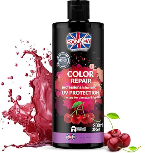 RONNEY Shampoo for Coloured Hair with Cherry Extract - 300ml Professional Colour Shampoo for Dry, Damaged Hair that add Shine and Nourish Scalp - Color Repair, UV Defense, Colour Protect Treatment