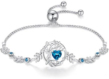 FANCIME Lebensbaum Blautopas Armband für Damen 925 Sterling Silber Baum des Lebens Blautopas Anhänger Armband Schmuck Geschenke für Damen Frauen Mädchen