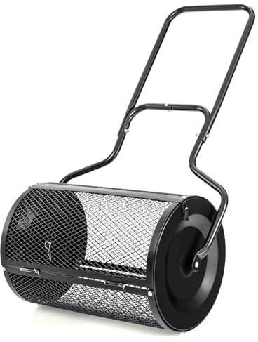 GOPLUS Kompoststreuer 75L, Torfstreuer mit Handgriff & Seitenverschlüssen, Rasen Düngerstreuer mit Metallgitter, Samenstreuer Torfmoosstreuer Gartenstreuer für Kompost, Dünger, Saat (Schwarz)