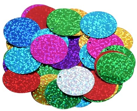 50g Shiny Round Confetti 30mm Bulk Loose Sequins Round PVC Sequins with Hole Holographic Spangles Paillettes Applique for Making Sequin Bags Clothes Shoes Hats Crafts Sewing Decoration (Laser)