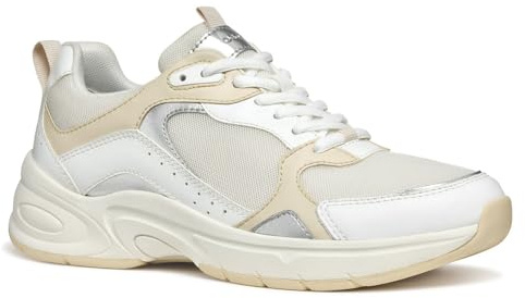 Geox Damen D ZARVIA A Sneaker, White/Papyrus, 40 EU