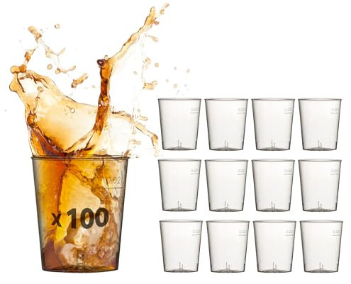 Table'Colors 100 Verres Shooter - verrines 3cl Transparent Plastique Recyclable Solide Avec Marquage 2cl Idéal Pour Restaurant, Fête, Bar - Fabriqué en France Plastique Qualité Supérieure