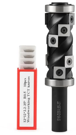 HOZLY Wendeplatten Bündigfräser 16mm Schaft, 30mm Schnittdurchmesser Spiralnutfräser Kopierfräser für Oberfräse, Hartmetallmessern(12x12x2.2mm), Oben &Unten Kugellager Holzbearbeitung Spiralfräser