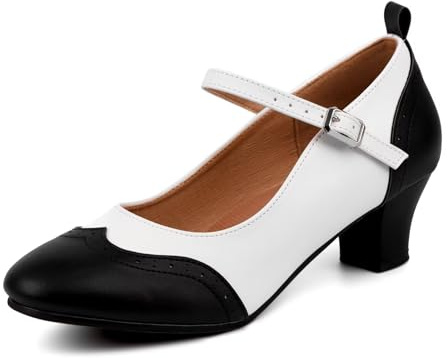 Asyusyu Character Shoes for Women Dance Shoes,Stylish Ankle Strap Heels for Ballroom,Salsa,Tango-7,White&Black