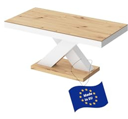 designimpex Design Couchtisch H-888 Eiche Artisan/Weiß Hochglanz 120x49x60cm Wohnzimmertisch Sofatisch modern platzsparend Wohnzimmer Tisch für kleine Räume Living Room Table