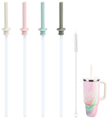 KLOWOAH Replacement Straws and Bite Valve for Hydro Flask Around Travel Tumbler 40oz 32oz 28oz 20oz,with 1 Brush (4 colors)
