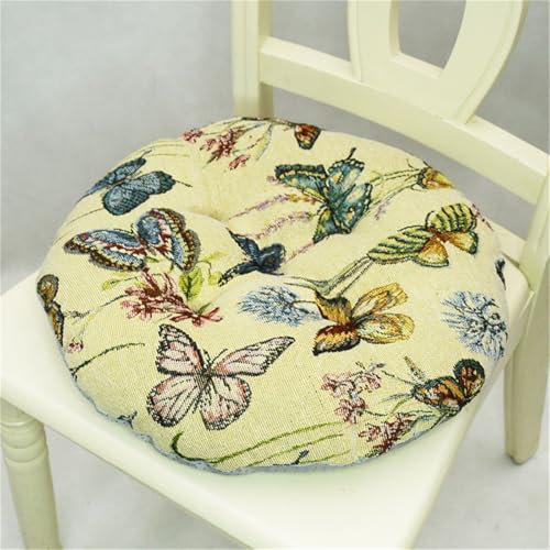 Hiseng 2er Set Sitzkissen Tatami Stuhlkissen Runde Vintage-Blume Druck Weiches Dickes Matratzenkissen Bodenkissen Sitzpolster für Esszimmer Küche Terrasse Stuhl Bank, 40x40cm (Schmetterling)