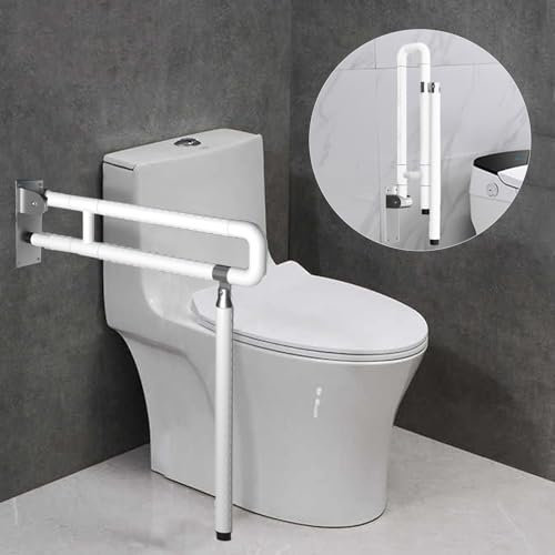 Haltegriff Toilette, 70 X 60 cm WC Haltegriff Edelstahl Toiletten Aufstehhilfe für Senioren Toilettenhaltegriff Klappbar mit Bodenstütze, Stützhilfe Toilette, bis zu 200kg