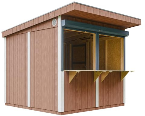 Premium-Außenkiosk - 5,9m² - H240x248x305 cm - Fertig Gartentor, Verkaufsstand, Marktstand, mobiler Bar-Kiosk - LP Smartside Paneelbauweise - Timbela M950-REDWOOD RED
