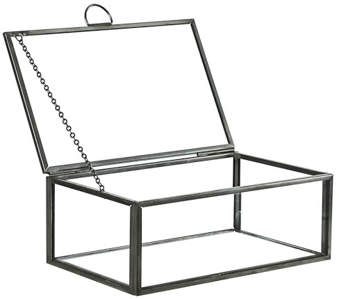 HighFree Vintage-Glasbox mit Deckel – transparente Schmuck-Glas-Vitrine – Heimdekoration, dekorative Box für Schmuckringe, Armbänder (schwarz, klein)