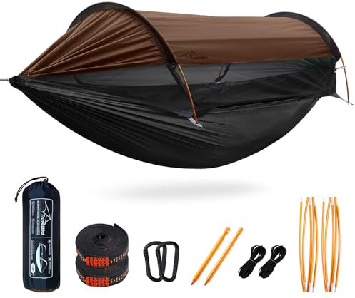 Travel Bird Camping Hammock Tent with Mosquito Net and Sunshade, 290 * 140CM Extra Large Space, Multi-mode Lightweight Hanging Hammocks Tree Straps Swing, Ground Tent for Outside, Hiking