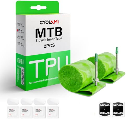 CYCLAMI 1/2er-Pack TPU Schlauch für MTB 26/27.5/29 X 1.9-2.5,65 g Ultraleichter Kompatibel mit 1,9/2,0/2,1/2,2/2,3/2,4/2,5 Metall Presta-Ventil 45 mm für Mountainbike (2P-MTB26)