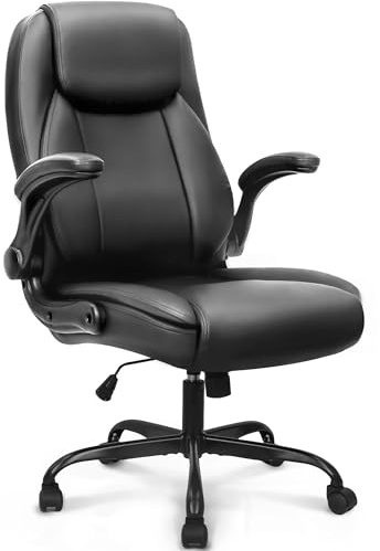 NEO CHAIR Office Desk Chair, High Back PU Leather with Flip-up Arms, Black