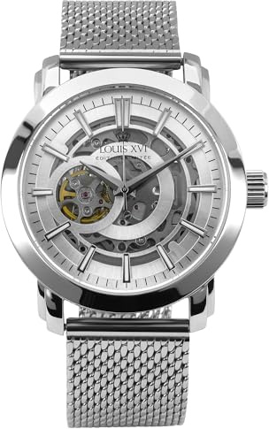 LOUIS XVI Versailles 2.0 Automatik 1921 - Ø 43.5 mm - Herren Uhr - Wasserdicht - Skelettuhr - Armband Silber - Zifferblatt Silber – Automatikuhr