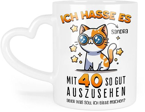 Kiddle-Design Personalisierte Tasse 40. Geburtstag - Ich Hasse es mit 40 so gut auszusehen - 40ter Geburtstag lustiges Geschenk Frau Frauen - Herz-Tasse