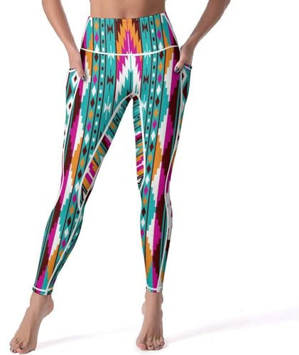 WAFICAC Yogahose mit Indianer-Azteken-Motiv, mit Taschen, Bauchkontrolle, Workout, Laufen, Yoga-Leggings für Damen