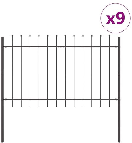 vidaXL moderne graue Zaunpaneele 9 langlebige pulverbeschichtete Stahl für sichere Absperrungen UV- und abriebfest einfache Montage vielseitige Verwendung Paneelbarriere Privatsphäre Garten