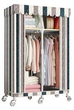 Kleiderständer auf Rollen Stabil mit Fächer Starke Tragfähigkeit Kleiderschrank Stoff mit Kleiderstange für Wohnheime und Wohnungen(Multi-Colored,85x45x170cm)