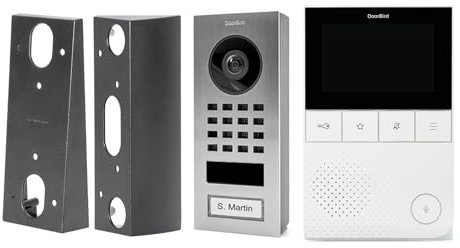 DoorBird D11 Home-Set | Set aus Video-Türsprechanlage in Edelstahl V2A, Video-Innenstation in Weiß und Wandmontageadaptern