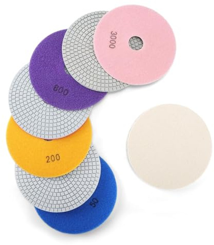 8PCS Diamond Polishing Pads 6 Inch, Wet/Dry Concrete Polish Tools Kit for Drill, Grinder, Polisher, 50-3000 Grit Polishing Set for Marble Granite Quartz Stone