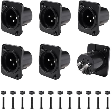 KUOQIY 6 Pezzi XLR Montaggio a Pannello Audio Adattatore, XLR Maschio Jack per Montaggio a Pannello Telaio Serie D, con Viti, Alloggiamento in Plastica Nero