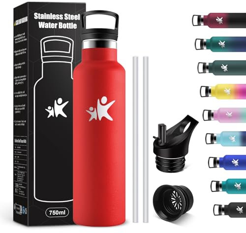 KollyKolla Trinkflasche Edelstahl 750ml Auslaufsicher Wasserflasche mit Strohhalm, BPA-Frei, Doppelwandige Vakuumisolierte, Doppelwandige Vakuumisolierte, Wasserflasche für Reisen, Camping, Wandern