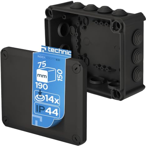 EDO Aufputz-Abzweigdose IP44 190x150x75 mm Schwarz – UV-beständig | Halogenfrei – Verteilerdose / Anschlussdose mit Kabeleinführungen und Schraubdeckel für Innen- und Außen