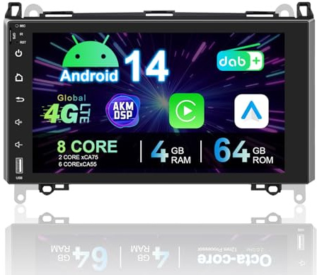 NUOTIAN Autoradio Android 14.0 para Mercedes-Benz Clase A W169/Clase B W245/Viano/Vito W639/Sprinter W906, Radio con WiFi, RDS, FM, CarPlay, 4GB+64GB, Pantalla de 9 Pulgadas, 2 DIN