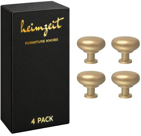 heimzeit Möbelknöpfe Plain 4 Stück aus hochwertigem Aluminium in Gold | Schrankknöpfe Rund für Türen, Schubladen und Kommoden, Stilvolles Design, mit Einlochgriff und Schrauben
