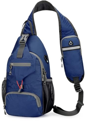 Aucuu Sling Rucksack, Brusttasche Sling Bag Klein, Schultertasche, Multipurpose Crossbody Bag, Crossbody Umhängetasche mit Kopfhörerloch, Schulterrucksack für Wandern Reisen Klettern Herren Damen
