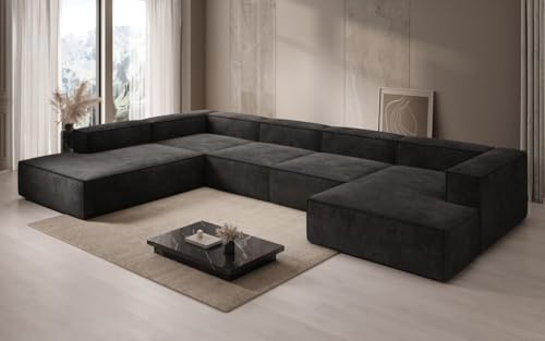 Luxusbetten24 Designer Sofa Lesley U XXL in Cord Schwarz Links