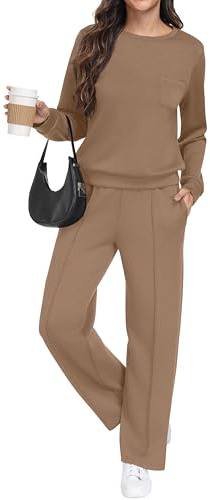 GRECERELLE Tuta da donna, set completo autunnale a maniche lunghe, abbigliamento da salotto per donna, abbigliamento sportivo, casual, girocollo, pullover top e pantaloni da jogging con tasche