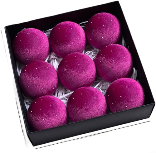 Weihnachtskugel-Ornament, 9 Stück, 8 cm, Samt-Weihnachtsbaumkugeln für festliche Weihnachtsdekoration, saisonale Ferienhausdekoration (XM0170S – Rose Pink)