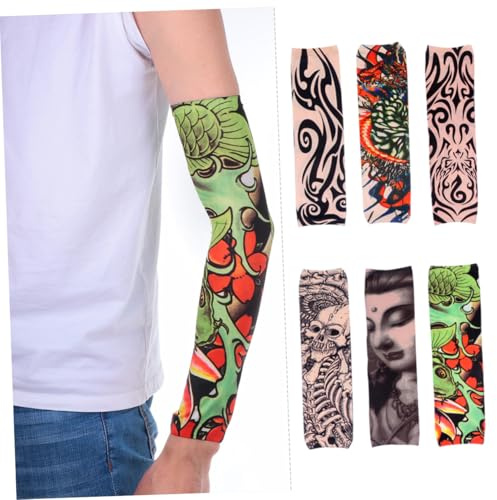 YARNOW 6 pièces Manchons Cyclisme Anti-uv Manches Tatouage Temporaires Respirants pour Hommes et Femmes Protection Bras Extérieur Sport
