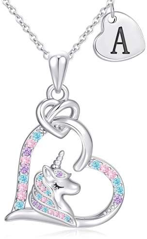 Einschulung Geschenk - Einhorn Geschenke Kette für Mädchen Kinder | Versilbert Kette mit Buchstaben Hypoallergen Kinder Schmuck Geburtstagsgeschenk Geschenke für Kinder Mädchen