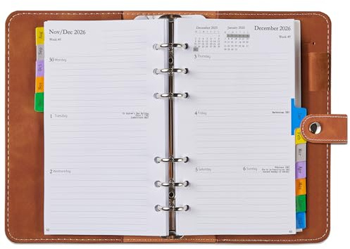 Kalender 2026 2027 Klein(Personal A6), Nachfüllbar Wochenplaner/Terminplaner 1 Woche 2 Seite mit Tabs, PU Softcover, Schülerkalender Ringbuch(Aug-Jul), Taschenkalender Buchkalender Planer Organizer