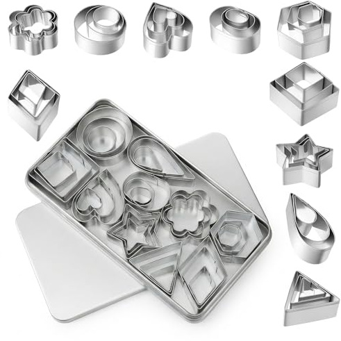 30PCS Cookie Cutter Set, 10 Shapes, 3 Sizes Metal Cookie Cutters, Cookies Mold with Box, for Baking, Holiday Parties, Bakeries (Circle/Square/Star/Flower and So on)
