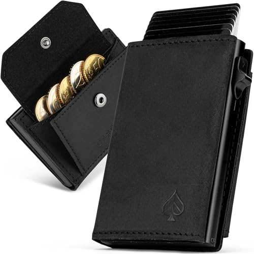 CARD Nine! Magnet Kartenetui - Premium Slim Wallet - Geldbörse mit RFID-Schutz - Portemonnaie für Damen & Herren - Geldbeutel mit Magnetverschluss (Schwarz, XL Münzfach)