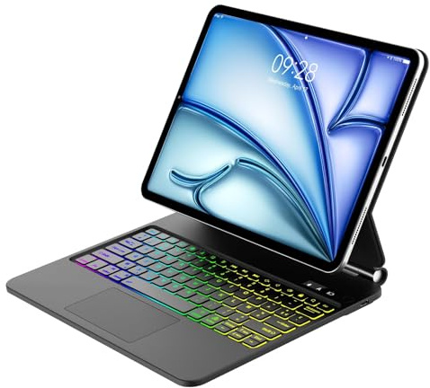Magic Keyboard pour iPad Air 13 Pouces (M3 2025, M2 2024) et iPad Pro 12.9 Pouces (6e/5e/4e/3e Gén), Support Flottant et Pavé Tactile Multi-touch, AZERTY Français Clavier avec Rétroéclairées, Noir